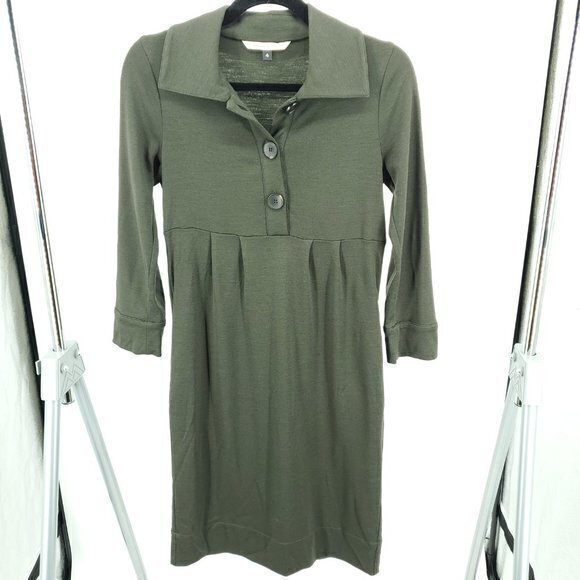Diane Von Furstenberg Polo Neck Empire Waist Stretchy Knee Length Dress 4 Green - Picture 1 of 15
